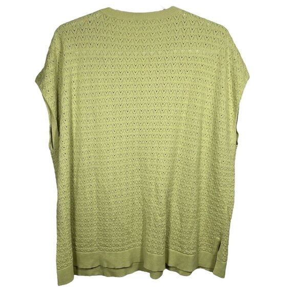 Talbots Sweater Vest Womens L/XL Chartreuse Green Sleeveless Pullover Open Knit - Picture 2 of 9